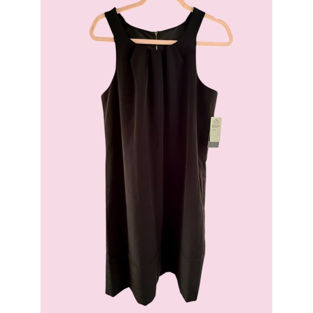 Oleg‎ Cassini Black Sleeveless Dress Size 8 NWT Pleated Neckline Lined Zip Back